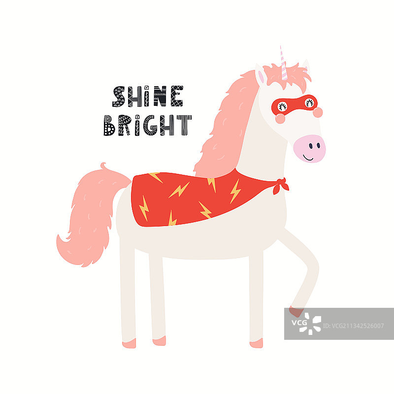 戴着面具披着斗篷的可爱趣味独角兽超级英雄语录图片素材