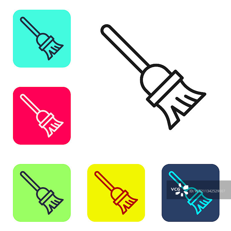 黑色线条拖把图标白色背景隔离图片素材