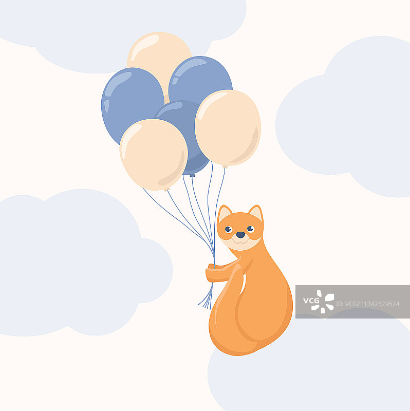 可爱动物：乘气球在天空飞翔的紫貂图片素材