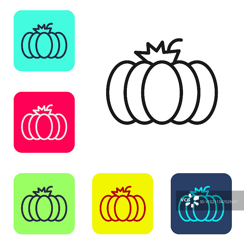 黑色线条南瓜图标在白色背景上隔离图片素材
