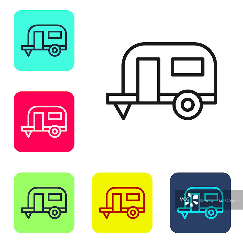 黑色线条房车露营拖车图标图片素材