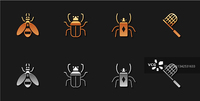 蜜蜂、臭虫、甲虫和蝴蝶网图标图片素材
