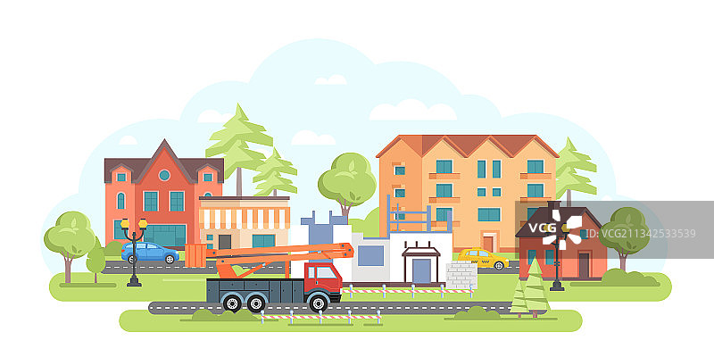 施工中的房屋-扁平设计风格图片素材