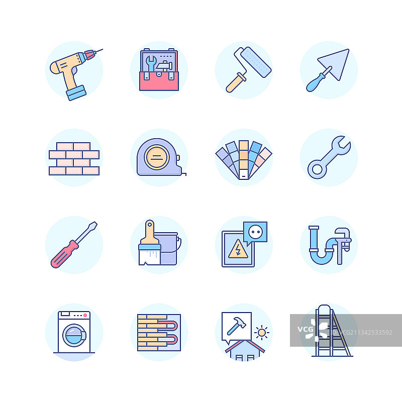 维修服务线性设计风格图标集图片素材