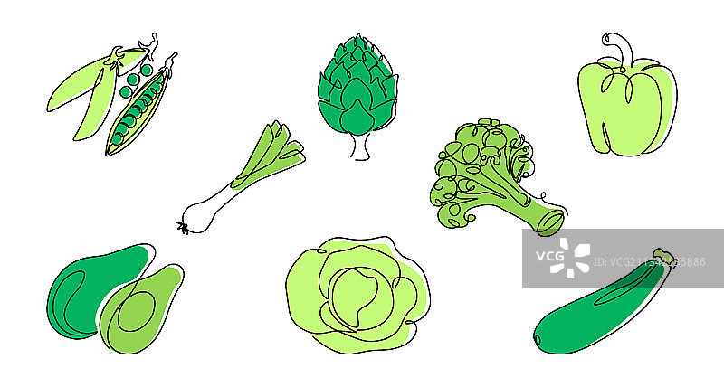 绿色线条蔬菜连续单线健康图片素材