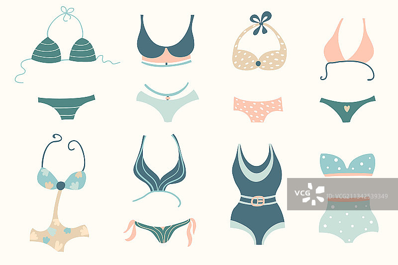 浅色背景上的女士泳装套装图片素材