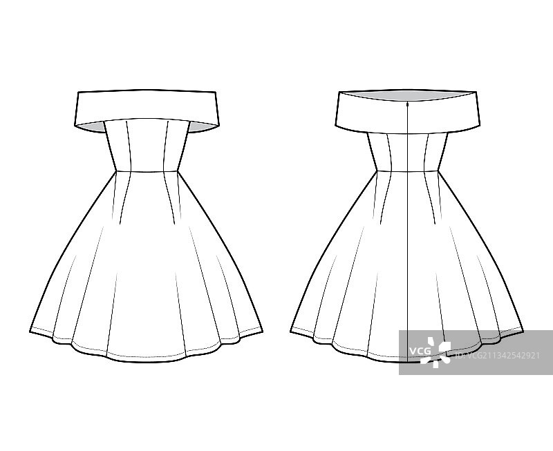 露肩款式的时尚连衣裙设计图片素材