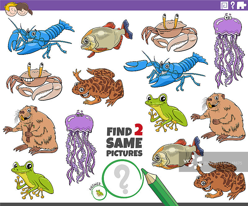 找出两张相同的卡通动物教育任务图图片素材