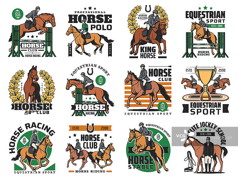 赛马马术运动和马球俱乐部图标图片素材