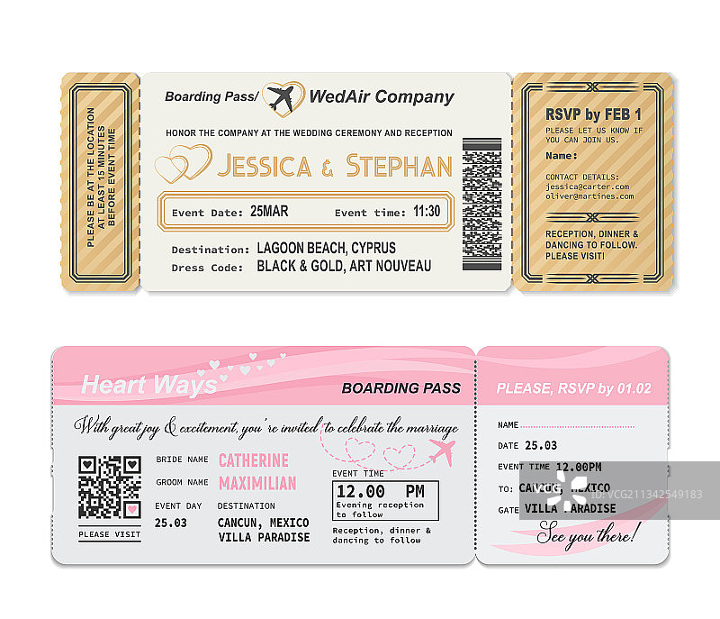 登机牌式婚礼邀请函模板图片素材