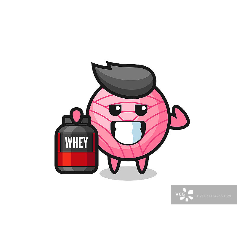健壮的毛线球角色拿着蛋白质图片素材