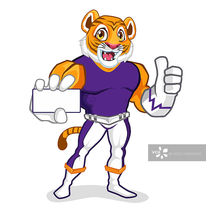老虎英雄肌肉卡通吉祥物图片素材
