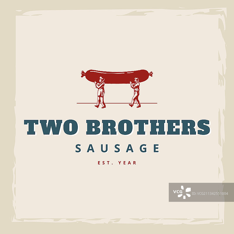 两个男人举起大香肠，用作肉类香肠标志图片素材
