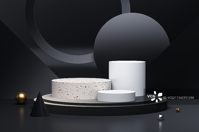 3D渲染极简几何风格渐变色高级材质展示台图片素材