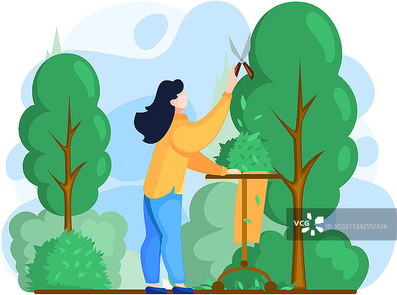 花园女园丁用剪刀修剪图片素材
