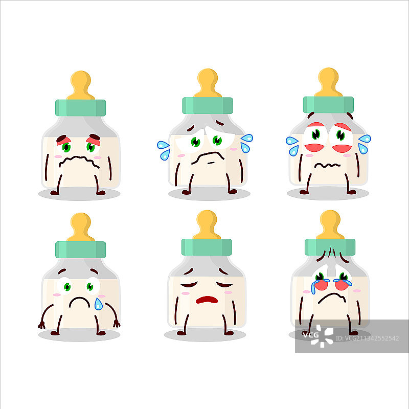 带有白色牛奶和悲伤表情的奶嘴图片素材