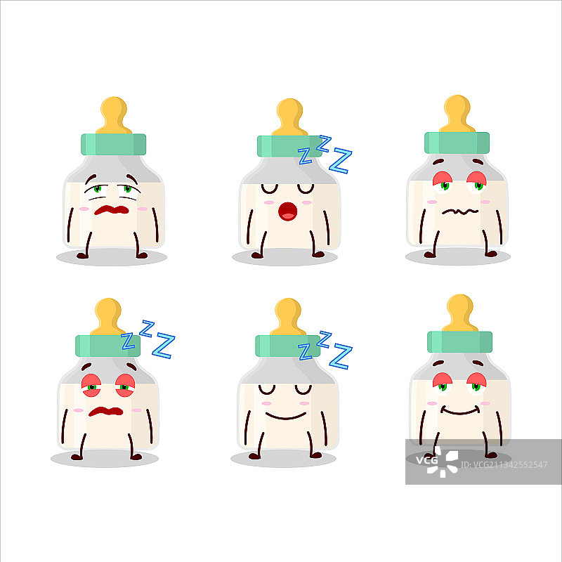 带有白色牛奶和困倦表情的奶嘴图片素材