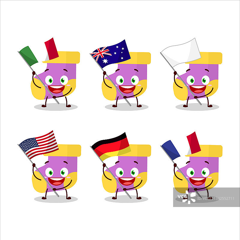 紫色袜子与各国国旗图片素材