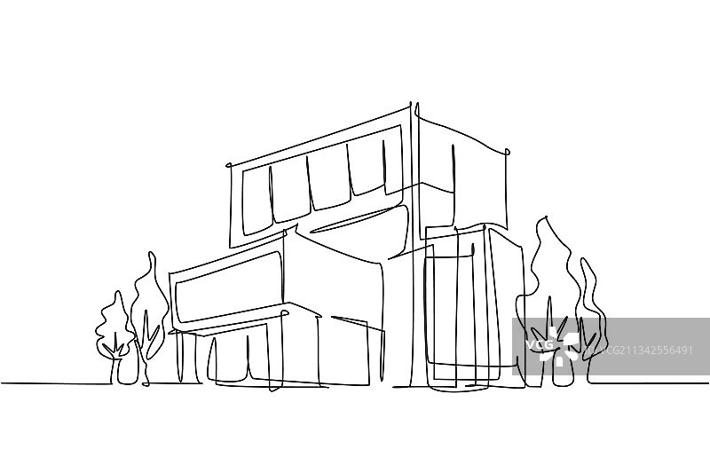 豪华住宅的连续单线绘画图片素材