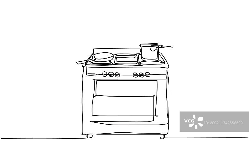 带烤箱的燃气灶单线绘画图片素材