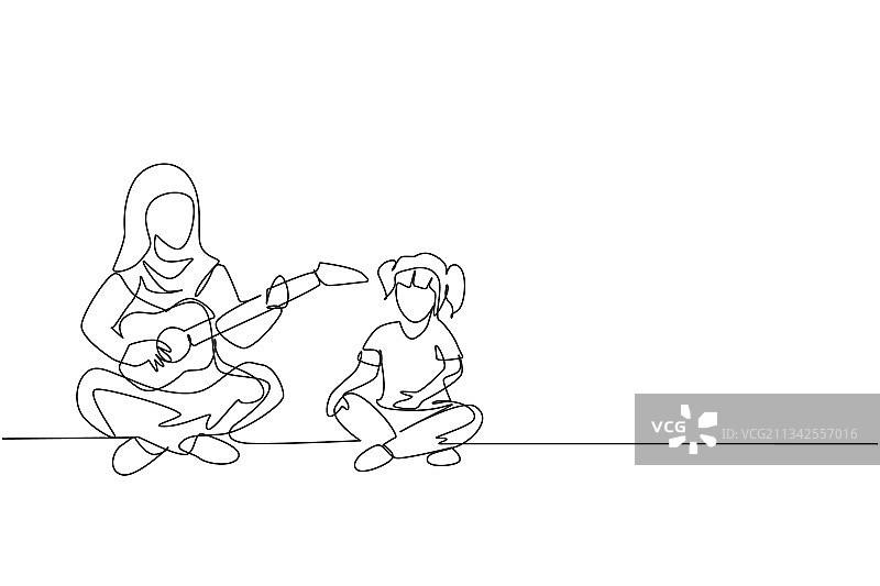 阿拉伯年轻妈妈一笔画图片素材