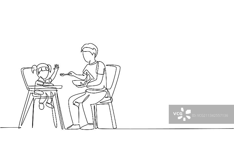 年轻父亲单线连续画图片素材