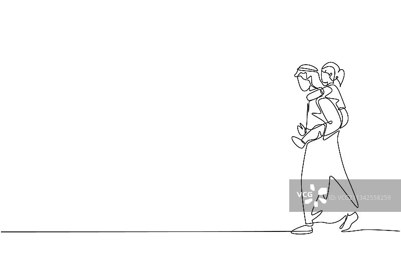 年轻阿拉伯父亲单线绘画图片素材