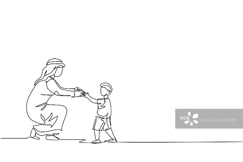 阿拉伯少年单线连续画图片素材