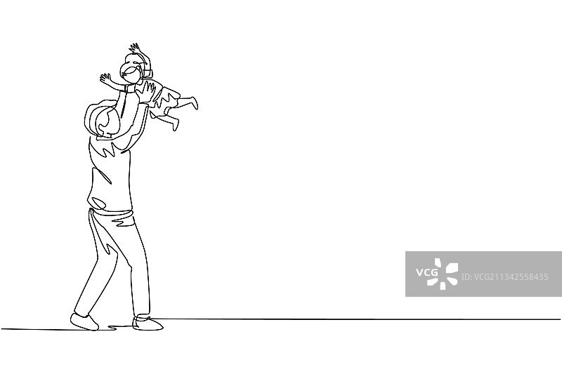 年轻父亲单线连续画图片素材