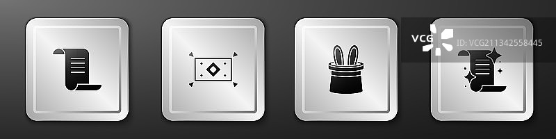 古代魔法书、魔法飞毯和魔术师帽子组合图片素材