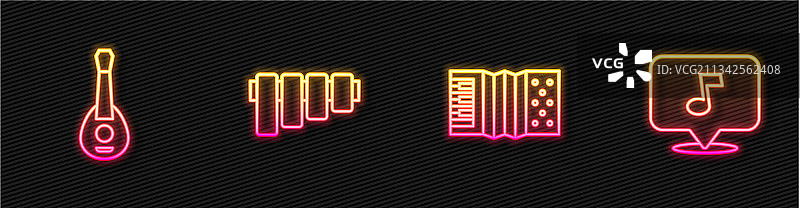 手风琴、吉他、排箫和乐谱图标图片素材