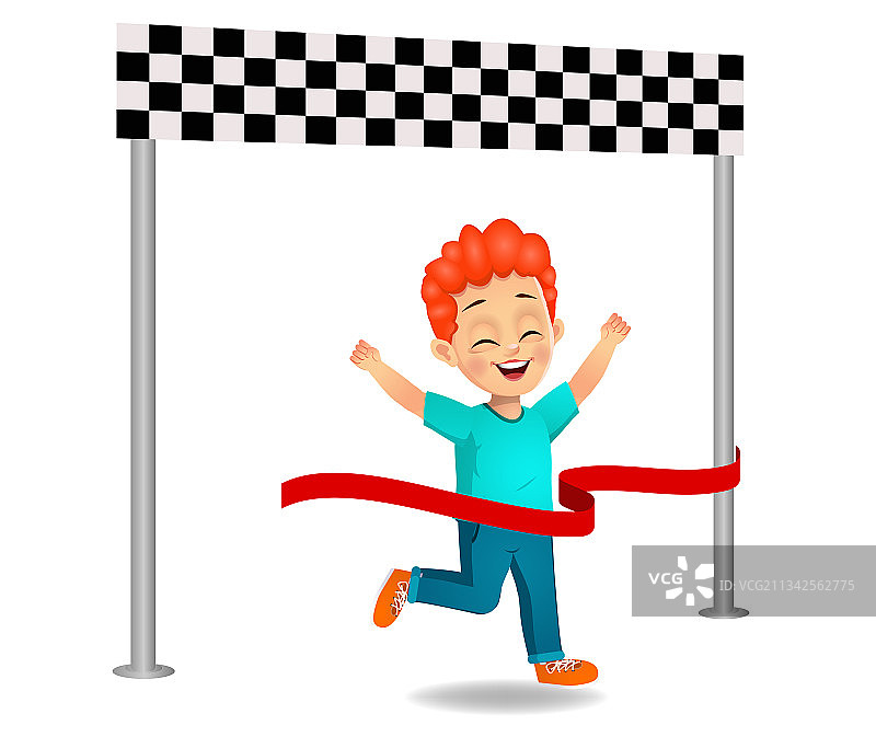 到达终点线的可爱男孩图片素材