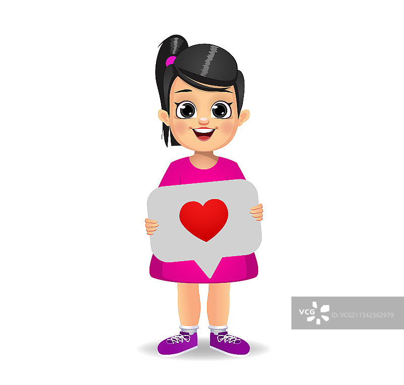 拿着社交媒体爱心按钮的可爱女孩图片素材