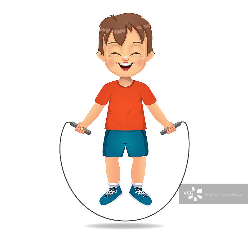 玩跳绳的可爱男孩图片素材
