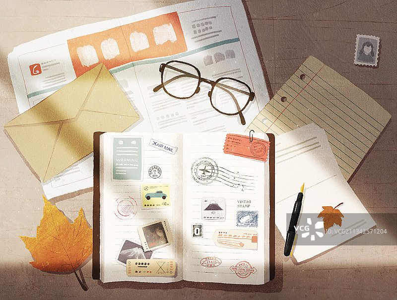 复古笔记本报纸插画图片素材