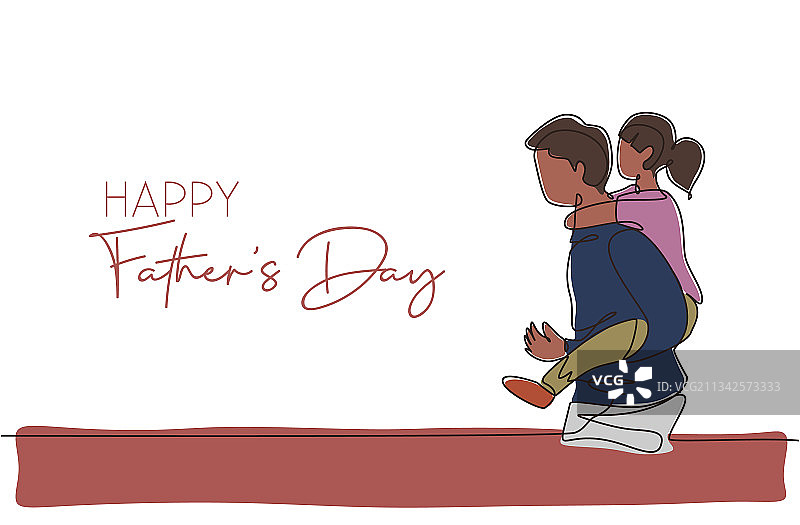 年轻父亲走路连续线条画图片素材