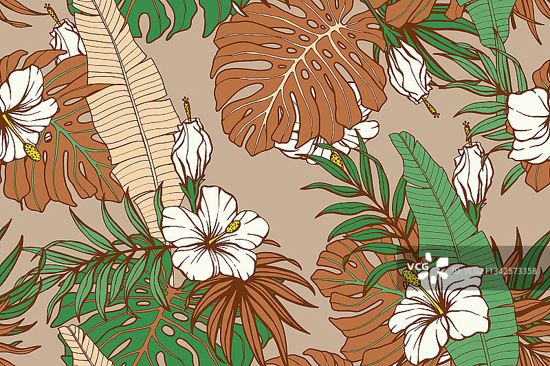 现代异域热带绿色无缝图案图片素材