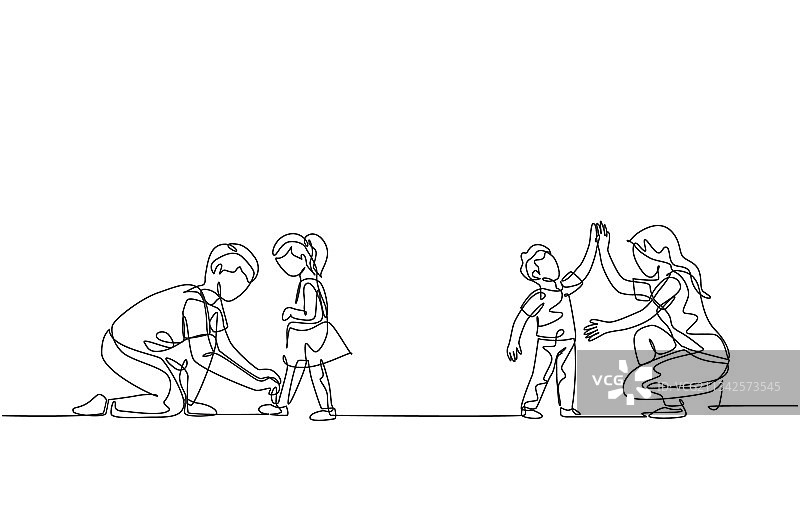 年轻妈妈单线连续绘图图片素材