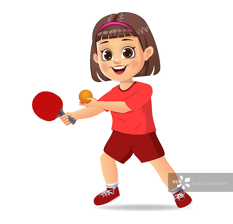 打乒乓球的可爱小女孩图片素材