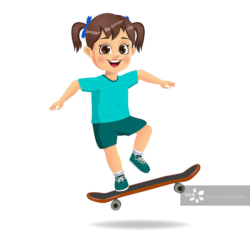 玩滑板的可爱女孩图片素材