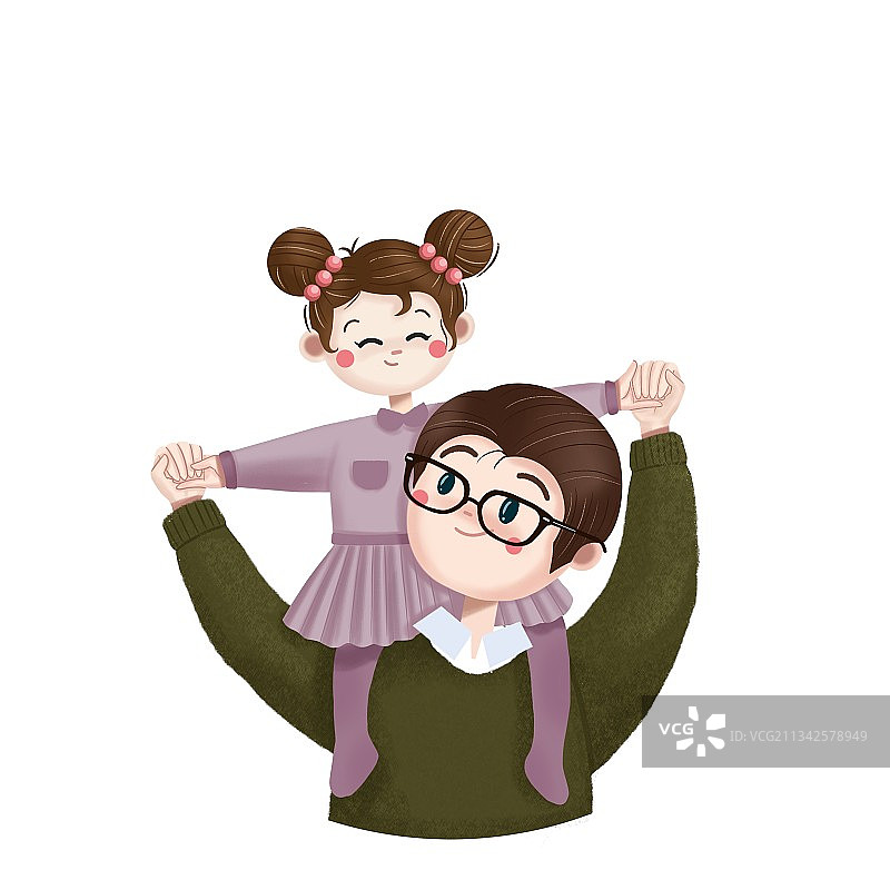 父亲肩头坐着女儿插画图片素材