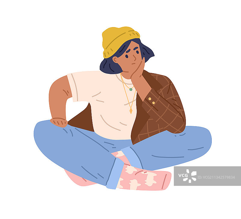 悲伤的年轻女人在思考问题图片素材