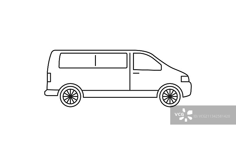 迷你巴士黑色线条网络标志扁平风格图标图片素材