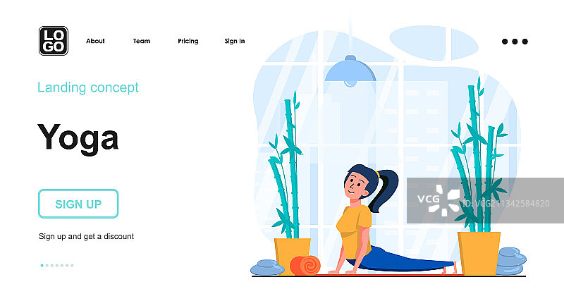 年轻女孩瑜伽网络概念图图片素材