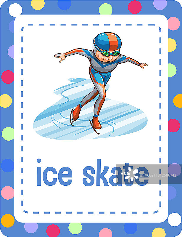 带有“溜冰”单词的词汇抽认卡图片素材
