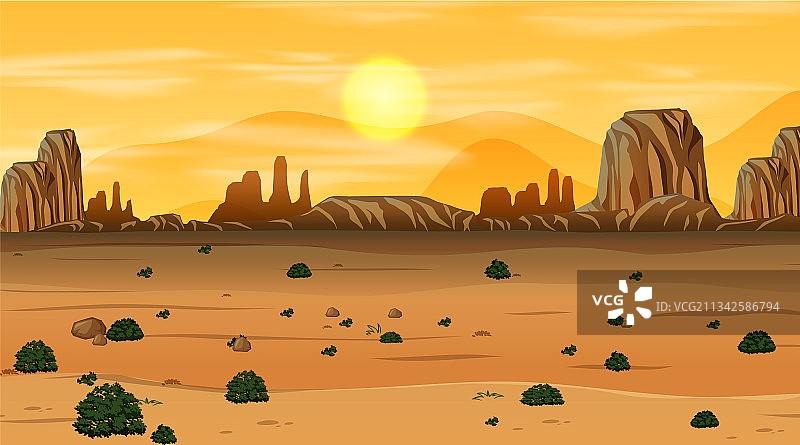 日落时分的荒凉沙漠森林景观图片素材