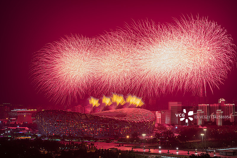 鸟巢烟花秀图片素材