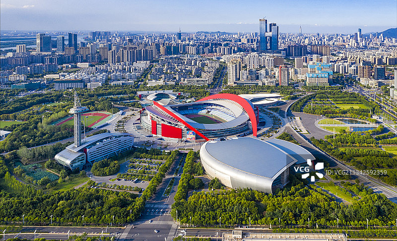 南京奥体中心 城市风光 河西 体育场馆 建筑 航拍 天空图片素材