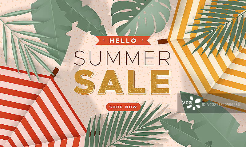 带有夏季海滩和两把遮阳伞的促销banner图片素材