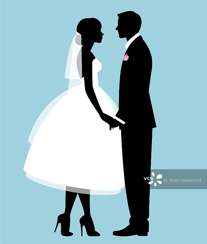 相爱的新婚夫妇剪影图片素材